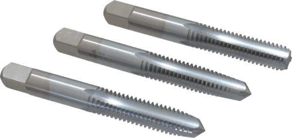 Made in USA - 3/8-16 UNC, 4 Flute, Bottoming, Plug & Taper, Chrome Finish, High Speed Steel Tap Set - Right Hand Cut, 2-15/16" OAL, 1-1/4" Thread Length, 2B/3B Class of Fit - USA Tool & Supply