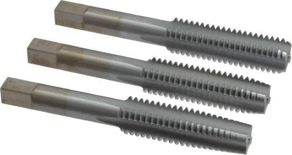 Made in USA - 1/2-13 UNC, 4 Flute, Bottoming, Plug & Taper, Chrome Finish, High Speed Steel Tap Set - Right Hand Cut, 3-3/8" OAL, 1-21/32" Thread Length, 2B/3B Class of Fit - USA Tool & Supply