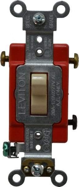 Leviton - 3 Pole, 120 to 277 VAC, 20 Amp, Industrial Grade, Toggle, Wall and Dimmer Light Switch - 1.31 Inch Wide x 4.06 Inch High - USA Tool & Supply