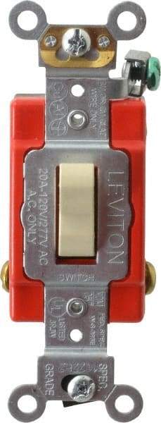 Leviton - 4 Pole, 120 to 277 VAC, 20 Amp, Industrial Grade, Toggle, Wall and Dimmer Light Switch - 1.31 Inch Wide x 4.06 Inch High - USA Tool & Supply