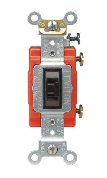 Leviton - 3 Pole, 120 to 277 VAC, 15 Amp, Industrial Grade, Toggle, Wall and Dimmer Light Switch - 1.31 Inch Wide x 4.06 Inch High - USA Tool & Supply