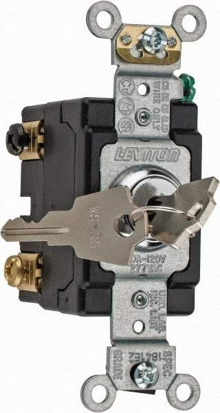 Leviton - 2 Pole, 120 to 277 VAC, 20 Amp, Industrial Grade, Key Lock, Wall and Dimmer Light Switch - 4.06 Inch High - USA Tool & Supply