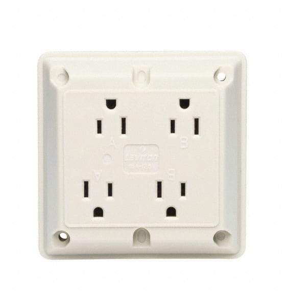 Leviton - 125 VAC, 15 Amp, 5-15R NEMA Configuration, Brown, Specification Grade, Self Grounding Fourplex Receptacle - 1 Phase, 2 Poles, 3 Wire, Flush Mount, Chemical, Corrosion and Impact Resistant - USA Tool & Supply