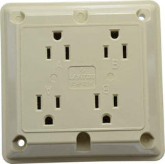 Leviton - 125 VAC, 15 Amp, 5-15R NEMA Configuration, Ivory, Specification Grade, Self Grounding Fourplex Receptacle - 1 Phase, 2 Poles, 3 Wire, Flush Mount, Chemical, Corrosion and Impact Resistant - USA Tool & Supply