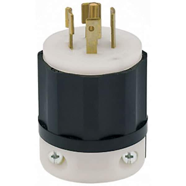 Leviton - 277/480 VAC, 20 Amp, L22-20P Configuration, Industrial Grade, Self Grounding Plug - 3 Phase, 4 Poles, 0.595 to 0.895 Inch Cord Diameter - USA Tool & Supply