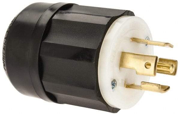 Leviton - 277/480 VAC, 30 Amp, L22-30P Configuration, Industrial Grade, Self Grounding Plug - 3 Phase, 4 Poles, 0.595 to 1.15 Inch Cord Diameter - USA Tool & Supply