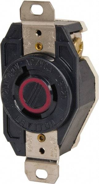 Leviton - 480 VAC, 20 Amp, L8-20R NEMA, Self Grounding Receptacle - 2 Poles, 3 Wire, Female End, Black - USA Tool & Supply