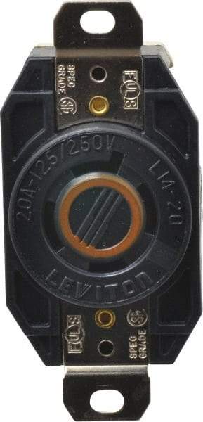 Leviton - 125/250 VAC, 20 Amp, L14-20R NEMA, Self Grounding Receptacle - 3 Poles, 4 Wire, Female End, Black - USA Tool & Supply