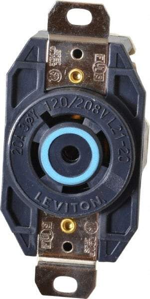 Leviton - 120/208 VAC, 20 Amp, L21-20R NEMA, Self Grounding Receptacle - 4 Poles, 5 Wire, Female End, Black - USA Tool & Supply