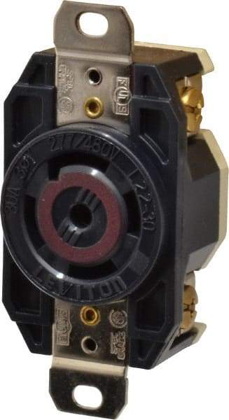 Leviton - 277/208 VAC, 30 Amp, L22-30R NEMA, Self Grounding Receptacle - 4 Poles, 5 Wire, Female End, Black - USA Tool & Supply