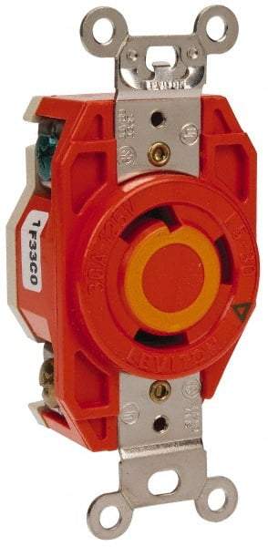 Leviton - 125 VAC, 30 Amp, L5-30R NEMA Configuration, Orange, Industrial Grade, Isolated Ground Single Receptacle - 1 Phase, 2 Poles, 3 Wire, Flush Mount - USA Tool & Supply