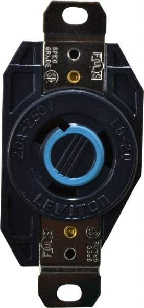 Leviton - 250 VAC, 20 Amp, L6-20R NEMA, Self Grounding Receptacle - 2 Poles, 3 Wire, Female End, Black - USA Tool & Supply
