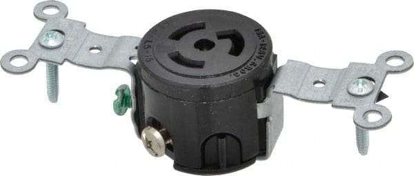 Leviton - 125 VAC, 15 Amp, L5-15R NEMA, Self Grounding Receptacle - 2 Poles, 3 Wire, Female End, Black - USA Tool & Supply