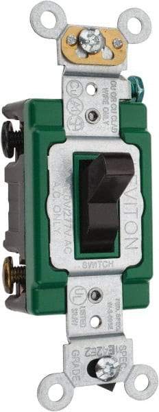 Leviton - 3 Pole, 120 to 277 VAC, 30 Amp, Industrial Grade, Toggle, Wall and Dimmer Light Switch - 1.31 Inch Wide x 4.06 Inch High - USA Tool & Supply