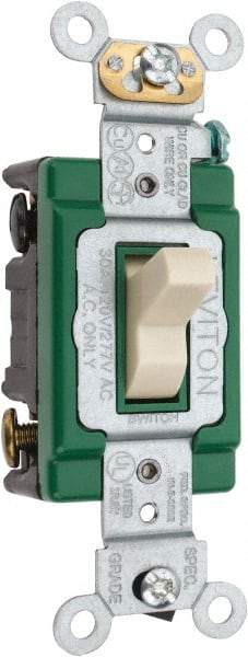 Leviton - 3 Pole, 120 to 277 VAC, 30 Amp, Industrial Grade, Toggle, Wall and Dimmer Light Switch - 1.31 Inch Wide x 4.06 Inch High - USA Tool & Supply