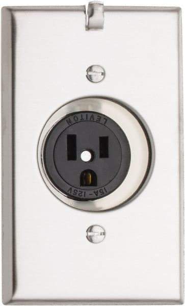 Leviton - 125 VAC, 15 Amp, 5-15R NEMA Configuration, White, Industrial Grade, Self Grounding Single Receptacle - 1 Phase, 2 Poles, 3 Wire, Flush Mount, Impact Resistant - USA Tool & Supply