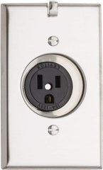 Leviton - 125 VAC, 15 Amp, 5-15R NEMA Configuration, White, Industrial Grade, Self Grounding Single Receptacle - 1 Phase, 2 Poles, 3 Wire, Flush Mount, Impact Resistant - USA Tool & Supply