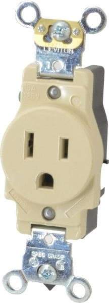 Leviton - 125 VAC, 15 Amp, 5-15R NEMA Configuration, Ivory, Industrial Grade, Self Grounding Single Receptacle - 1 Phase, 2 Poles, 3 Wire, Flush Mount, Impact Resistant - USA Tool & Supply