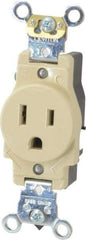 Leviton - 125 VAC, 15 Amp, 5-15R NEMA Configuration, Ivory, Industrial Grade, Self Grounding Single Receptacle - 1 Phase, 2 Poles, 3 Wire, Flush Mount, Impact Resistant - USA Tool & Supply