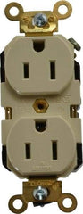 Leviton - 125 VAC, 15 Amp, 5-15R NEMA Configuration, Ivory, Industrial Grade, Self Grounding Duplex Receptacle - 1 Phase, 2 Poles, 3 Wire, Flush Mount, Impact Resistant - USA Tool & Supply