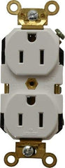 Leviton - 125 VAC, 15 Amp, 5-15R NEMA Configuration, White, Industrial Grade, Self Grounding Duplex Receptacle - 1 Phase, 2 Poles, 3 Wire, Flush Mount, Impact Resistant - USA Tool & Supply