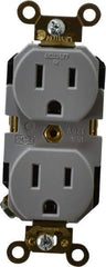 Leviton - 125 VAC, 15 Amp, 5-15R NEMA Configuration, Gray, Industrial Grade, Self Grounding Duplex Receptacle - 1 Phase, 2 Poles, 3 Wire, Flush Mount, Impact Resistant - USA Tool & Supply