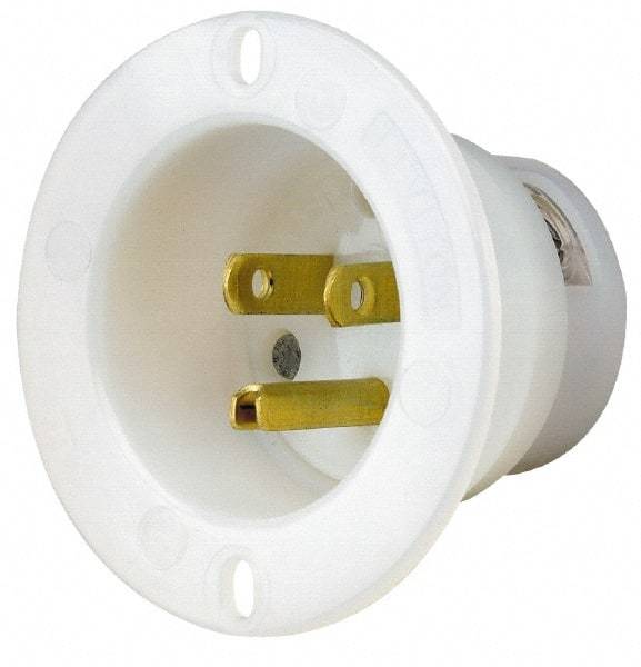 Leviton - 125 VAC, 15 Amp, 5-15P NEMA Configuration, White, Industrial Grade, Self Grounding Single Receptacle - 1 Phase, 2 Poles, 3 Wire, Flush Mount, Corrosion and Impact Resistant - USA Tool & Supply