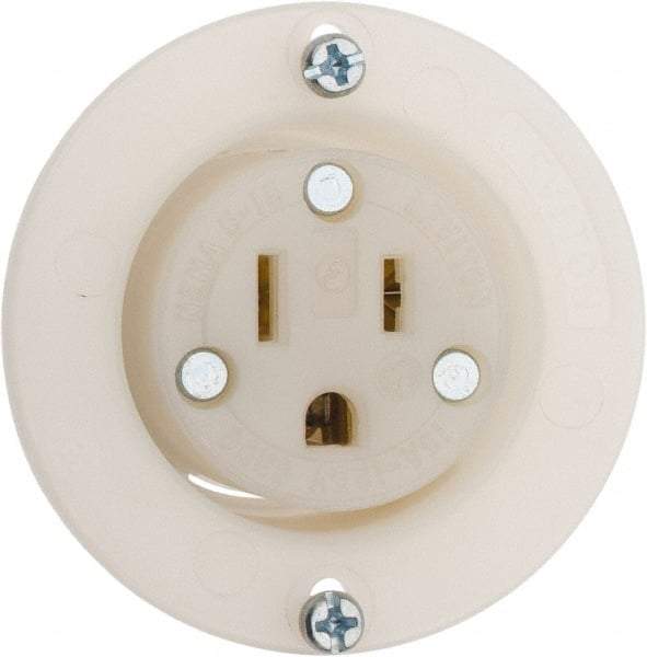 Leviton - 125 VAC, 15 Amp, 5-15R NEMA Configuration, White, Industrial Grade, Self Grounding Single Receptacle - 1 Phase, 2 Poles, 3 Wire, Flush Mount, Corrosion and Impact Resistant - USA Tool & Supply