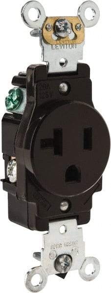 Leviton - 125 VAC, 20 Amp, 5-20R NEMA Configuration, Brown, Industrial Grade, Self Grounding Single Receptacle - 1 Phase, 2 Poles, 3 Wire, Flush Mount, Impact Resistant - USA Tool & Supply
