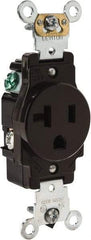 Leviton - 125 VAC, 20 Amp, 5-20R NEMA Configuration, Brown, Industrial Grade, Self Grounding Single Receptacle - 1 Phase, 2 Poles, 3 Wire, Flush Mount, Impact Resistant - USA Tool & Supply