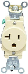 Leviton - 125 VAC, 20 Amp, 5-20R NEMA Configuration, Ivory, Industrial Grade, Self Grounding Single Receptacle - 1 Phase, 2 Poles, 3 Wire, Flush Mount, Impact and Tamper Resistant - USA Tool & Supply