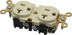 Leviton - 125 VAC, 20 Amp, 5-20R NEMA Configuration, Ivory, Industrial Grade, Self Grounding Duplex Receptacle - 1 Phase, 2 Poles, 3 Wire, Flush Mount, Impact and Tamper Resistant - USA Tool & Supply