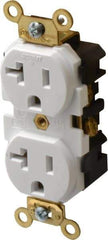 Leviton - 125 VAC, 20 Amp, 5-20R NEMA Configuration, White, Industrial Grade, Self Grounding Duplex Receptacle - 1 Phase, 2 Poles, 3 Wire, Flush Mount, Tamper Resistant - USA Tool & Supply