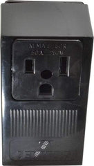 Leviton - 250 VAC, 50 Amp, 6-50R NEMA Configuration, Black, Industrial Grade, Self Grounding Single Receptacle - 1 Phase, 2 Poles, 3 Wire, Tamper Resistant - USA Tool & Supply