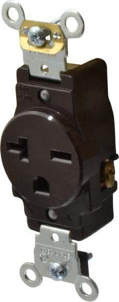 Leviton - 250 VAC, 20 Amp, 6-20R NEMA Configuration, Brown, Industrial Grade, Self Grounding Single Receptacle - 1 Phase, 2 Poles, 3 Wire, Flush Mount, Impact and Tamper Resistant - USA Tool & Supply