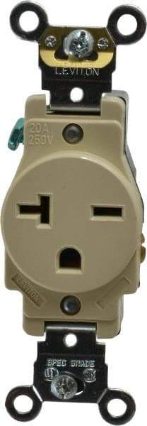 Leviton - 250 VAC, 20 Amp, 6-20R NEMA Configuration, Ivory, Industrial Grade, Self Grounding Single Receptacle - 1 Phase, 2 Poles, 3 Wire, Flush Mount, Impact and Tamper Resistant - USA Tool & Supply