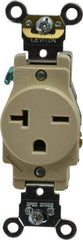 Leviton - 250 VAC, 20 Amp, 6-20R NEMA Configuration, Ivory, Industrial Grade, Self Grounding Single Receptacle - 1 Phase, 2 Poles, 3 Wire, Flush Mount, Impact and Tamper Resistant - USA Tool & Supply