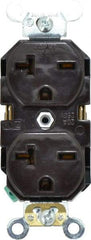 Leviton - 250 VAC, 20 Amp, 6-20R NEMA Configuration, Brown, Industrial Grade, Self Grounding Duplex Receptacle - 1 Phase, 2 Poles, 3 Wire, Flush Mount, Impact and Tamper Resistant - USA Tool & Supply