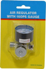 PRO-SOURCE - 1/4 NPT Port, Zinc Dial Air Regulator - 10 to 120 psi Range, 120 Max psi Supply Pressure, 1/4" Gauge Port Thread, 1.97" Wide x 1.97" High - USA Tool & Supply