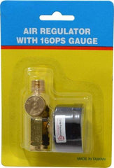 PRO-SOURCE - 1/4 NPT Port, Brass Dial Air Regulator - 10 to 120 psi Range, 120 Max psi Supply Pressure, 1/4" Gauge Port Thread, 2.36" Wide x 1.653" High - USA Tool & Supply