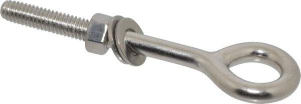 Value Collection - 3/8-16, Electropolished Finish, Stainless Steel Wire Turned Closed Eye Bolt - 2" Thread Length, 21/32" ID x 3/8" OD, 4-1/8" Shank Length - USA Tool & Supply