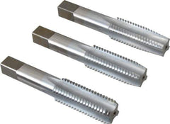 Made in USA - 7/8-9 UNC, 4 Flute, Bottoming, Plug & Taper, Chrome Finish, High Speed Steel Tap Set - Right Hand Cut, 4-11/16" OAL, 2-7/32" Thread Length, 2B/3B Class of Fit - USA Tool & Supply