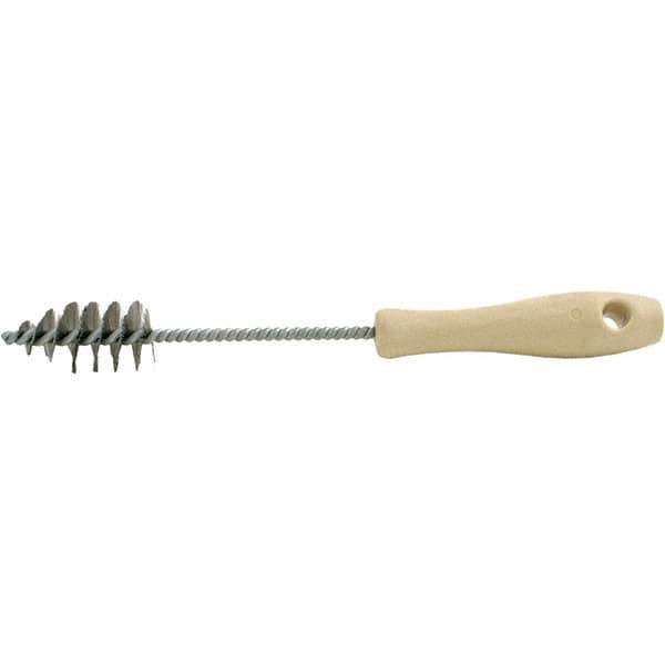 Brush Research Mfg. - 1.15" Diam Helical Stainless Steel Tube Brush - Single Spiral, 0.006" Filament Diam, 2-1/8" Brush Length, 10-1/2" OAL, 0.245" Diam Plastic Handle Shank - USA Tool & Supply