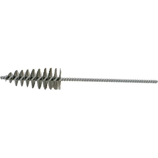 Brush Research Mfg. - 1.35" Diam Helical Stainless Steel Tube Brush - Single Spiral, 0.006" Filament Diam, 3-3/8" Brush Length, 10-1/2" OAL, 0.245" Diam Galvanized Steel Shank - USA Tool & Supply