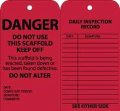 NMC - 3" High x 6" Long, DANGER - DO NOT USE THIS SCAFFOLD-KEEP OFF-DO NOT ALTER, English Safety & Facility Inspection Tag - Tag Header: Danger, 2 Sides, Black & Red Cardstock - USA Tool & Supply