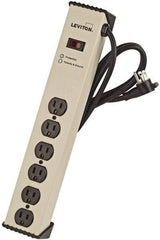 Leviton - 6 Outlets, 125 Volts, 15 Amps, 6' Cord, Power Outlet Strip - Free Hanging Mount, 5-15R NEMA Configuration, 15.73" Strip, cULus, UL Listed File 1449 - USA Tool & Supply