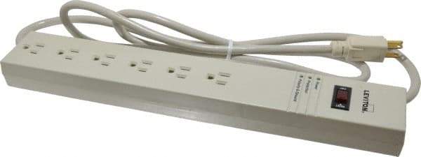 Leviton - 6 Outlets, 120 Volts, 15 Amps, 6' Cord, Power Outlet Strip - Free Hanging Mount, 5-15R NEMA Configuration, 15.06" Strip, cULus, UL Listed File 1449 - USA Tool & Supply
