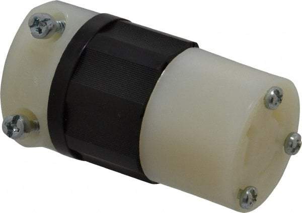 Leviton - 250 VAC, 15 Amp, L6-15R Configuration, Industrial Grade, Self Grounding Connector - 1 Phase, 2 Poles, 0.245 to 0.7 Inch Cord Diameter - USA Tool & Supply