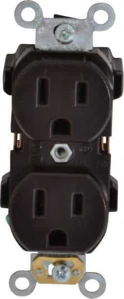 Leviton - 125 VAC, 15 Amp, 5-15R NEMA Configuration, Brown, Industrial Grade, Self Grounding Duplex Receptacle - 1 Phase, 2 Poles, 3 Wire, Flush Mount, Impact Resistant - USA Tool & Supply