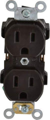 Leviton - 125 VAC, 15 Amp, 5-15R NEMA Configuration, Brown, Industrial Grade, Self Grounding Duplex Receptacle - 1 Phase, 2 Poles, 3 Wire, Flush Mount, Impact Resistant - USA Tool & Supply